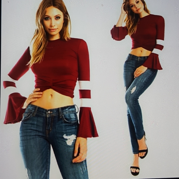 Day G ribbed bell sleeve crop.top - Picture 1 of 6
